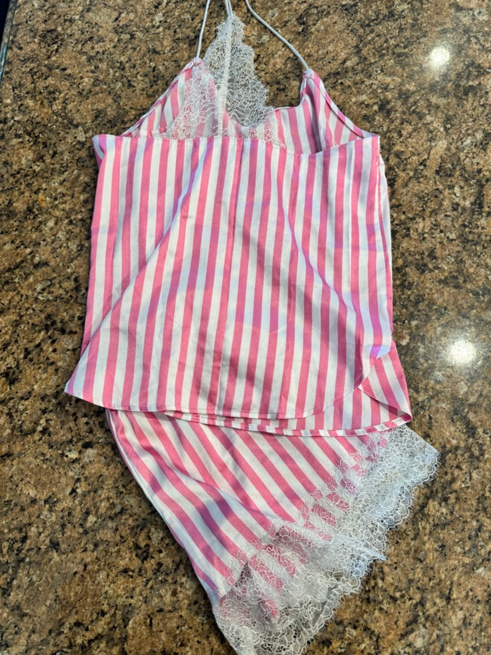 VS Pink & White Striped Lace-Trim Cami Pajama Set